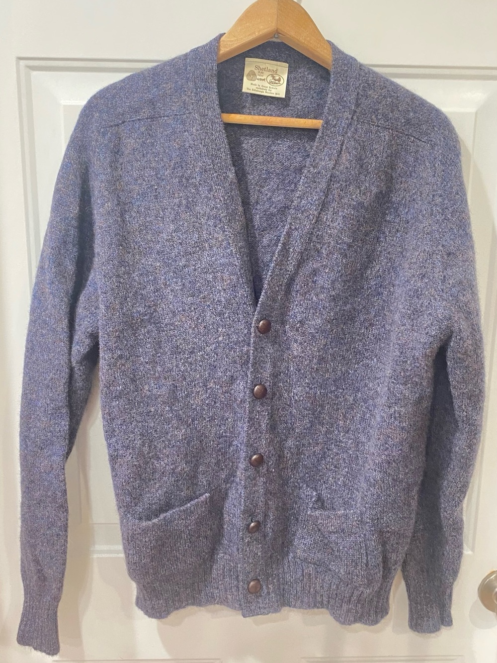 Shetland Wool Blend Men's purple Button-Front Cardigan